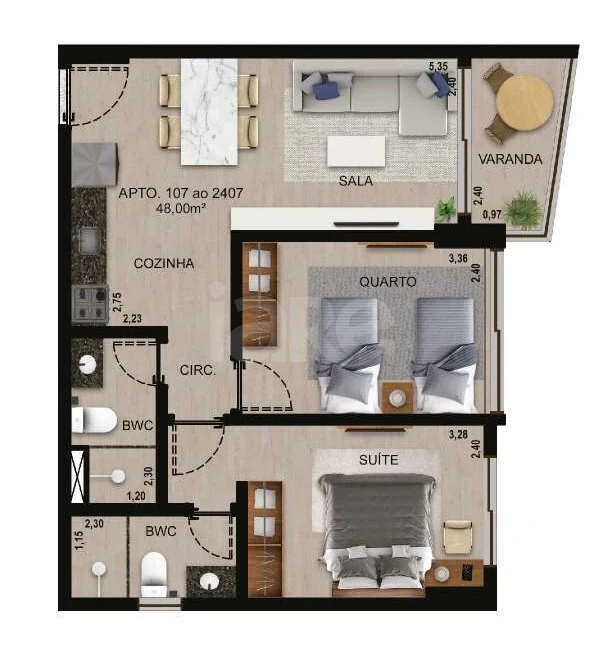 Planta — Apartamento 48 m²