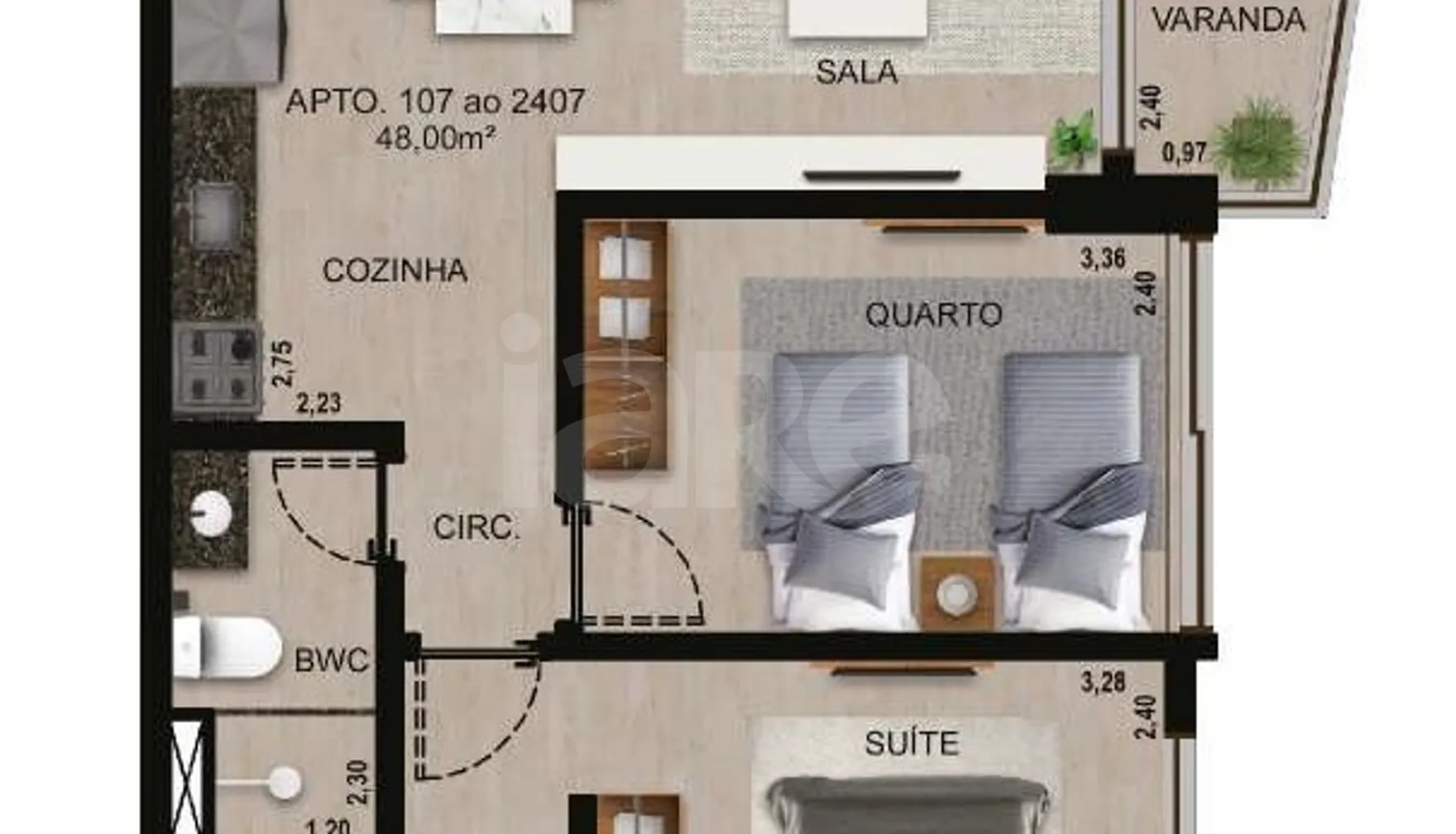 Planta — Apartamento 48 m²