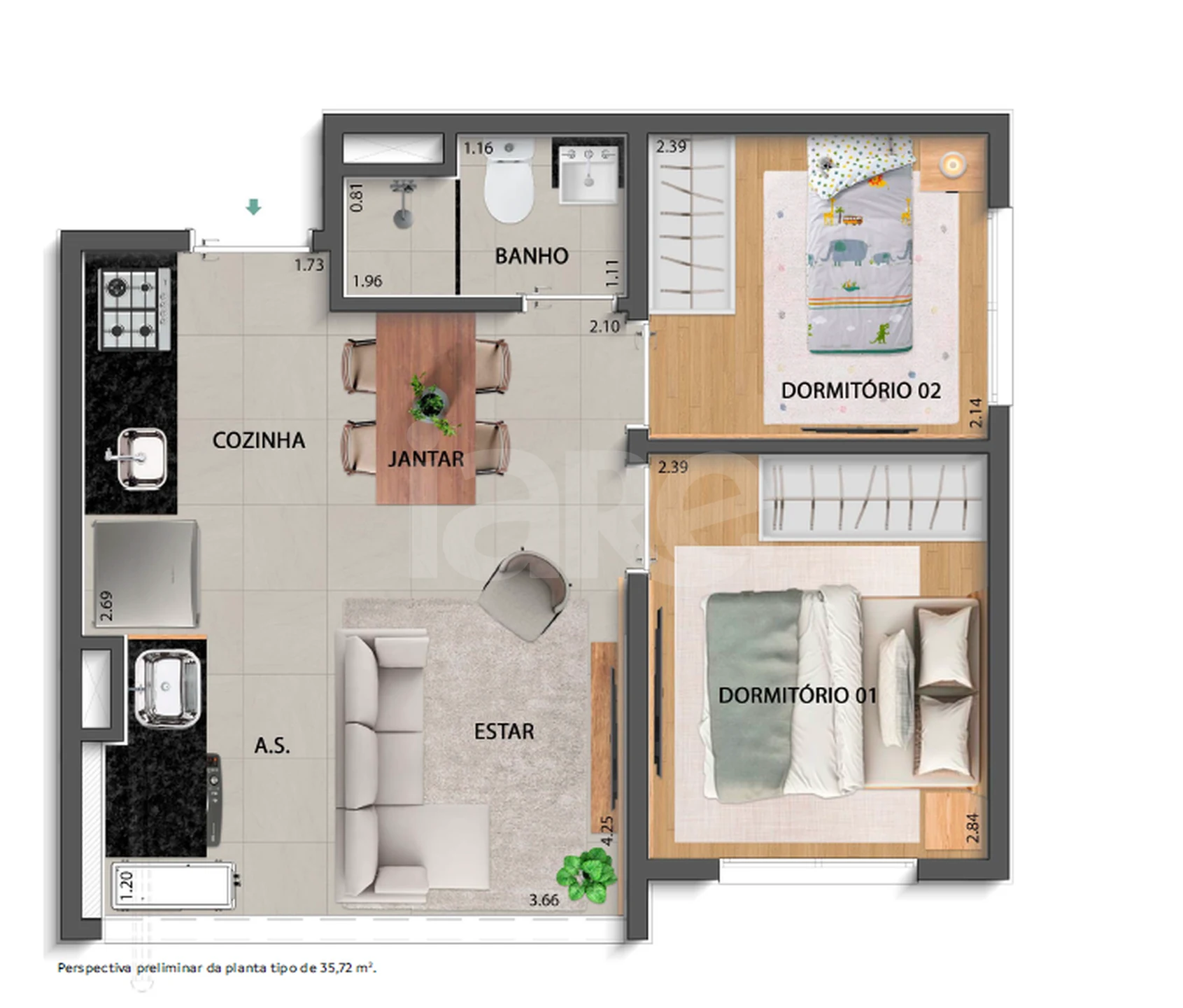 Planta — Apartamento 35,72 m²