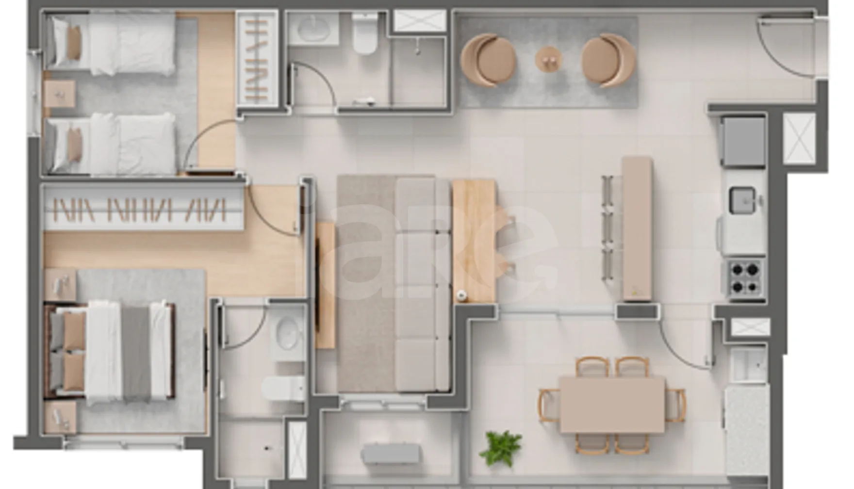 Planta — Apartamento 74,67 m²