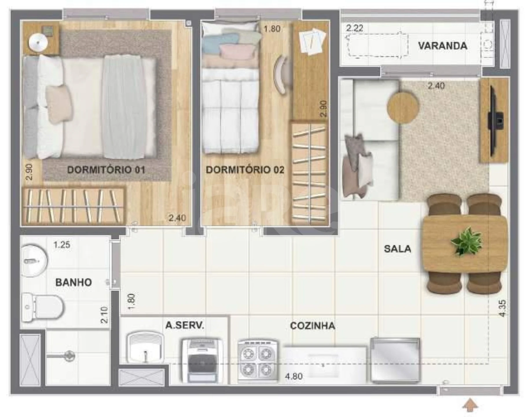 Planta — Apartamento 38,4 m²