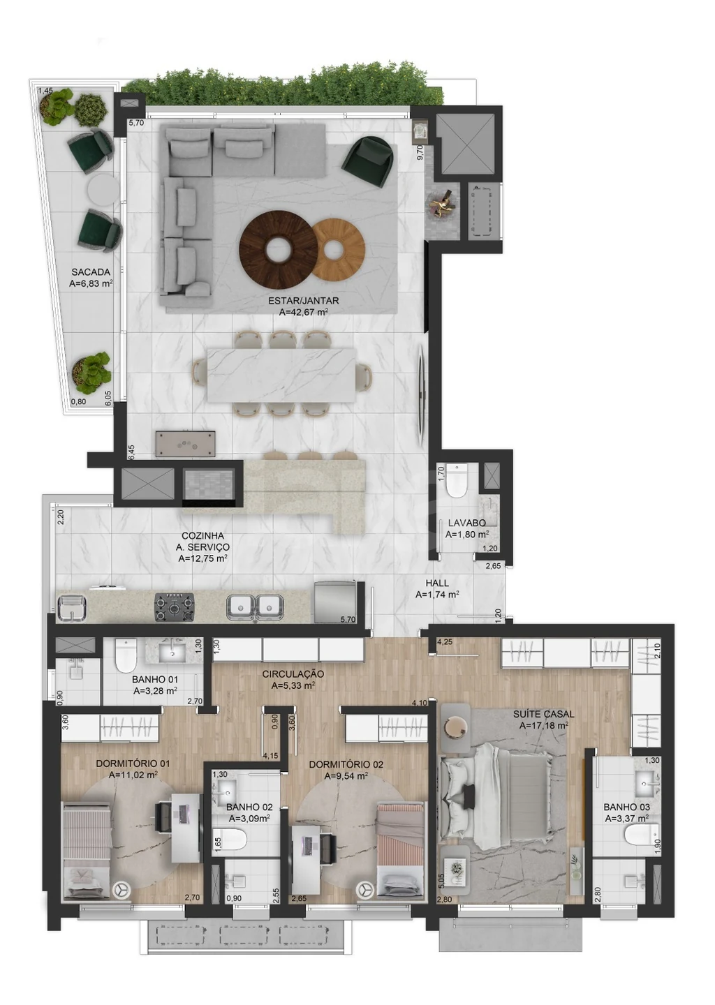 Planta — Apartamento 151,95 m²