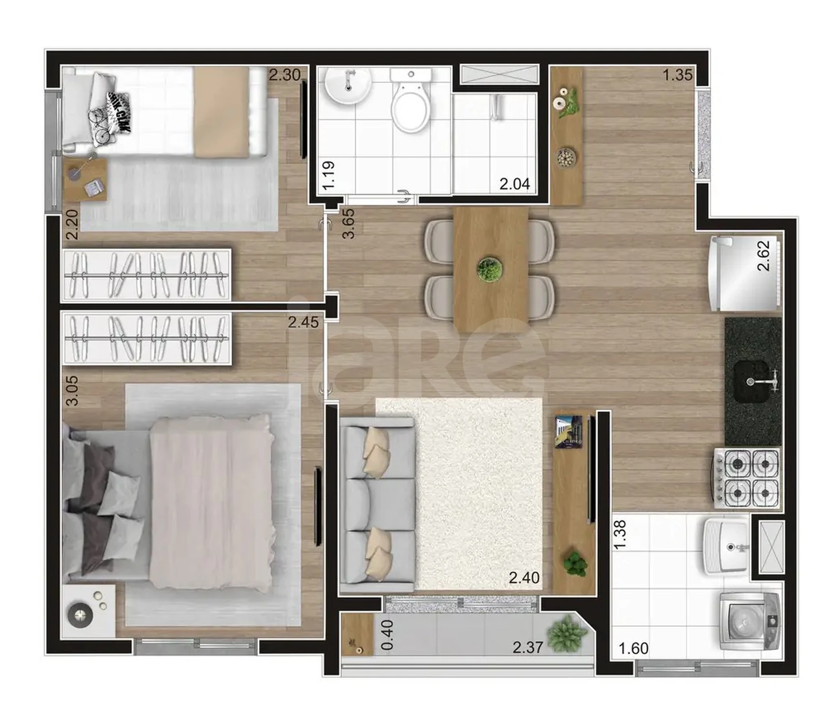 Planta — Apartamento 37,95 m²