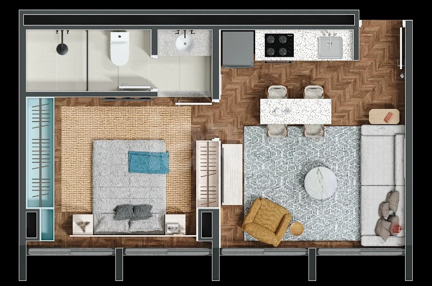 Planta — Studio 34,13 m²