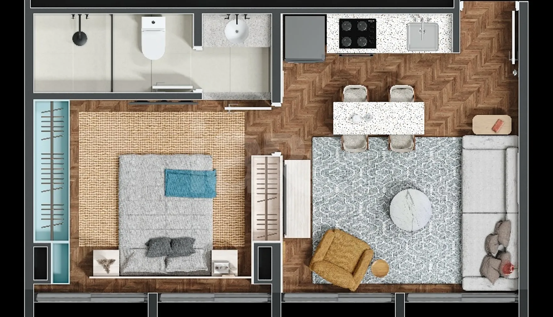 Planta — Studio 34,13 m²