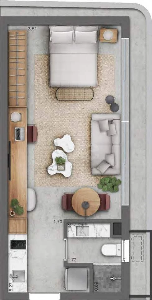 Planta — Studio 34,72 m²