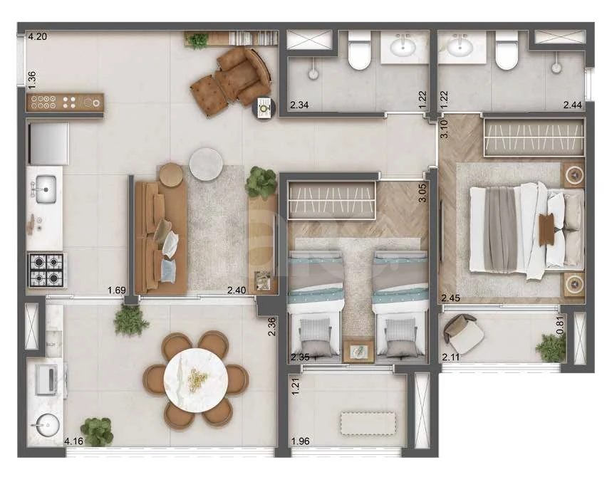 Planta — Apartamento 63,99 m²