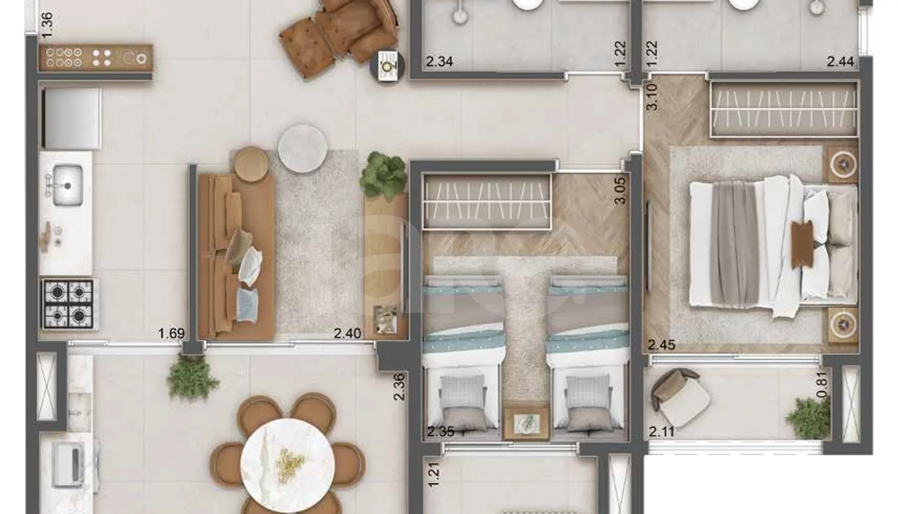 Planta — Apartamento 63,99 m²