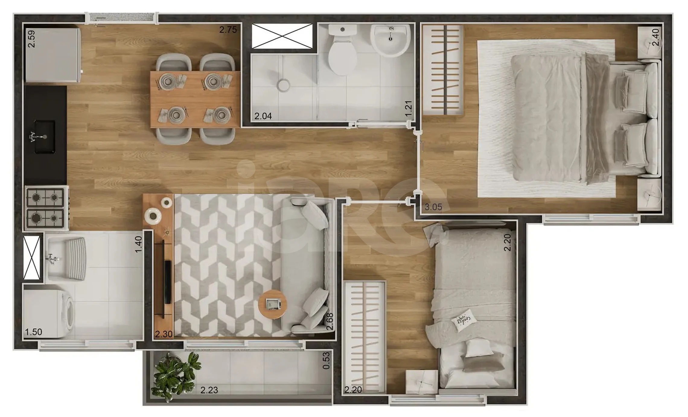 Planta — Apartamento 35,7 m²