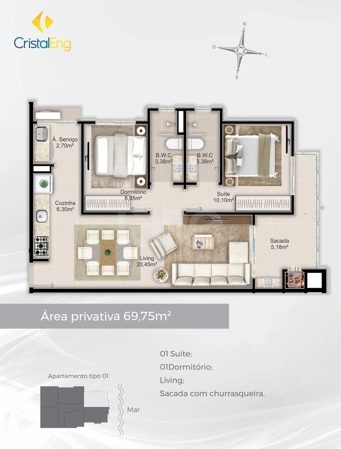 Planta — Apartamento 69,75 m²