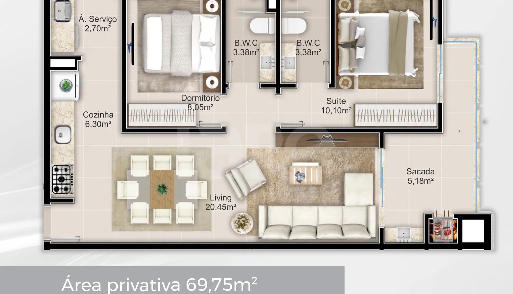 Planta — Apartamento 69,75 m²