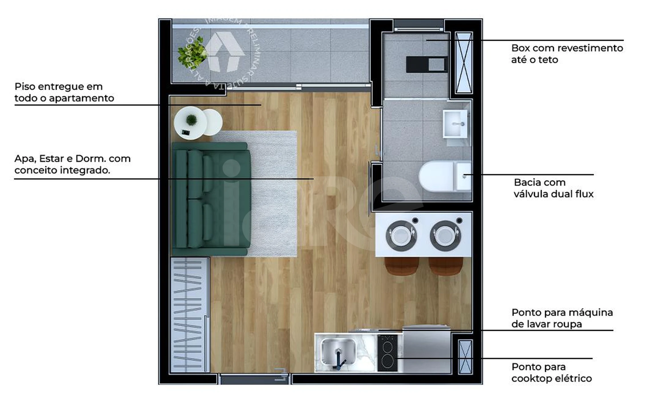 Planta — Studio 17,62 m²