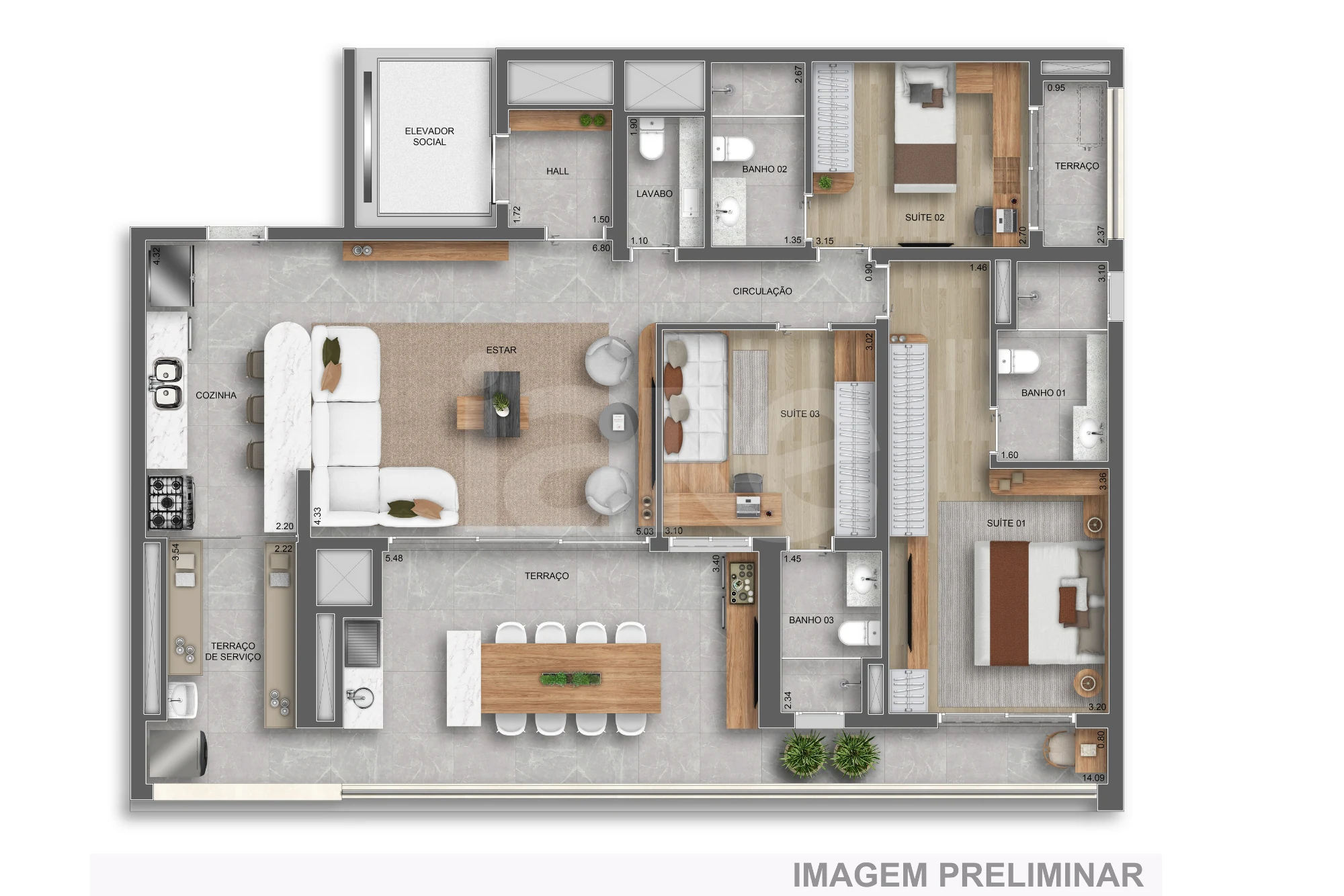 Planta — Apartamento 140 m²