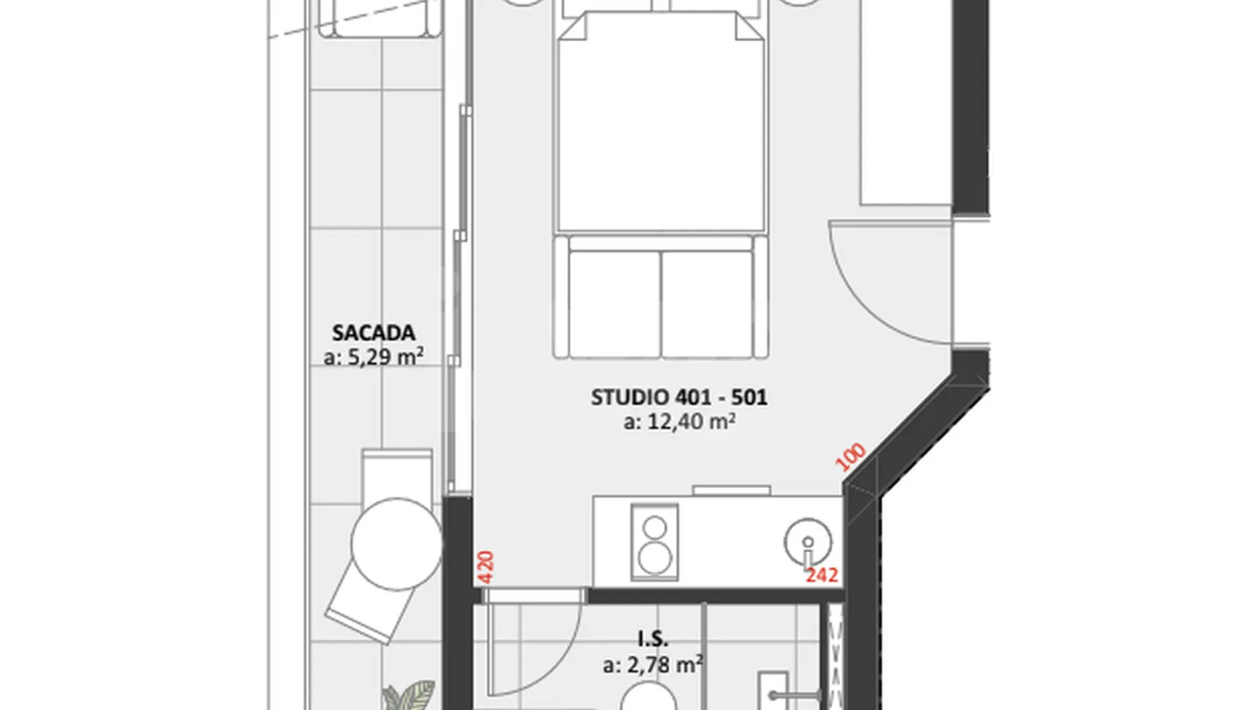 Planta — Studio 24,29 m²