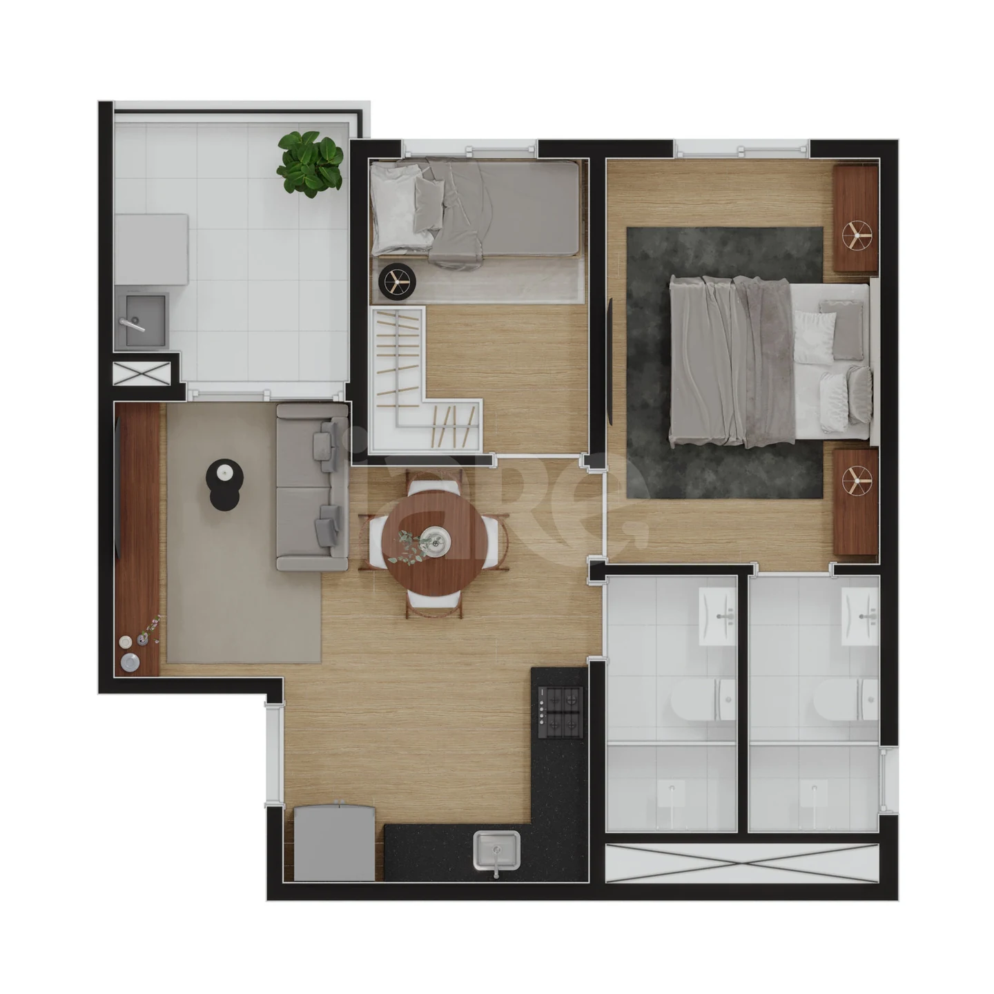 Planta — Planta - 2 dorm 44m² c/suíte