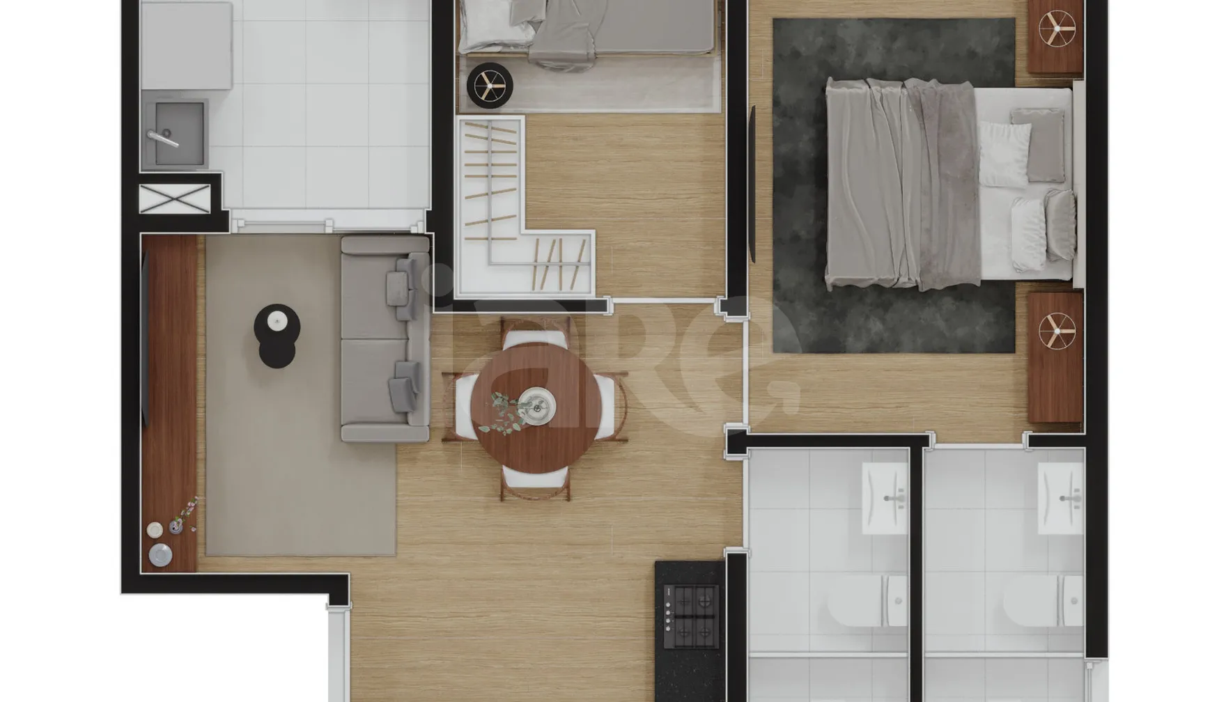 Planta — Planta - 2 dorm 44m² c/suíte