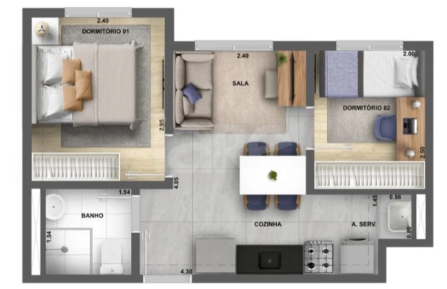 Planta — Apartamento 32,5 m²