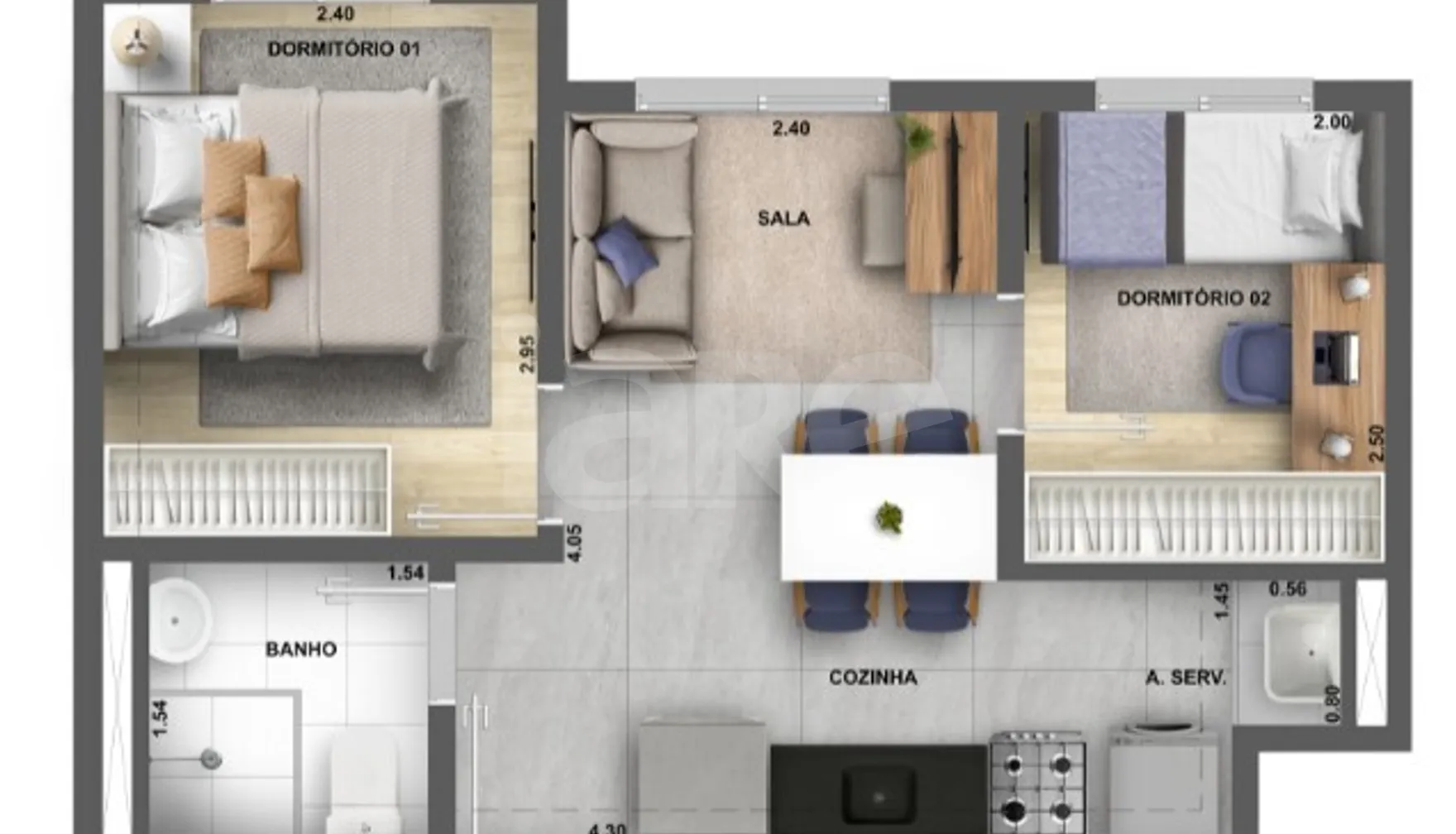 Planta — Apartamento 32,5 m²