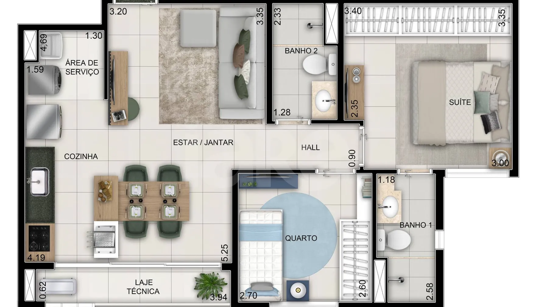 Planta — Apartamento 58,56 m²