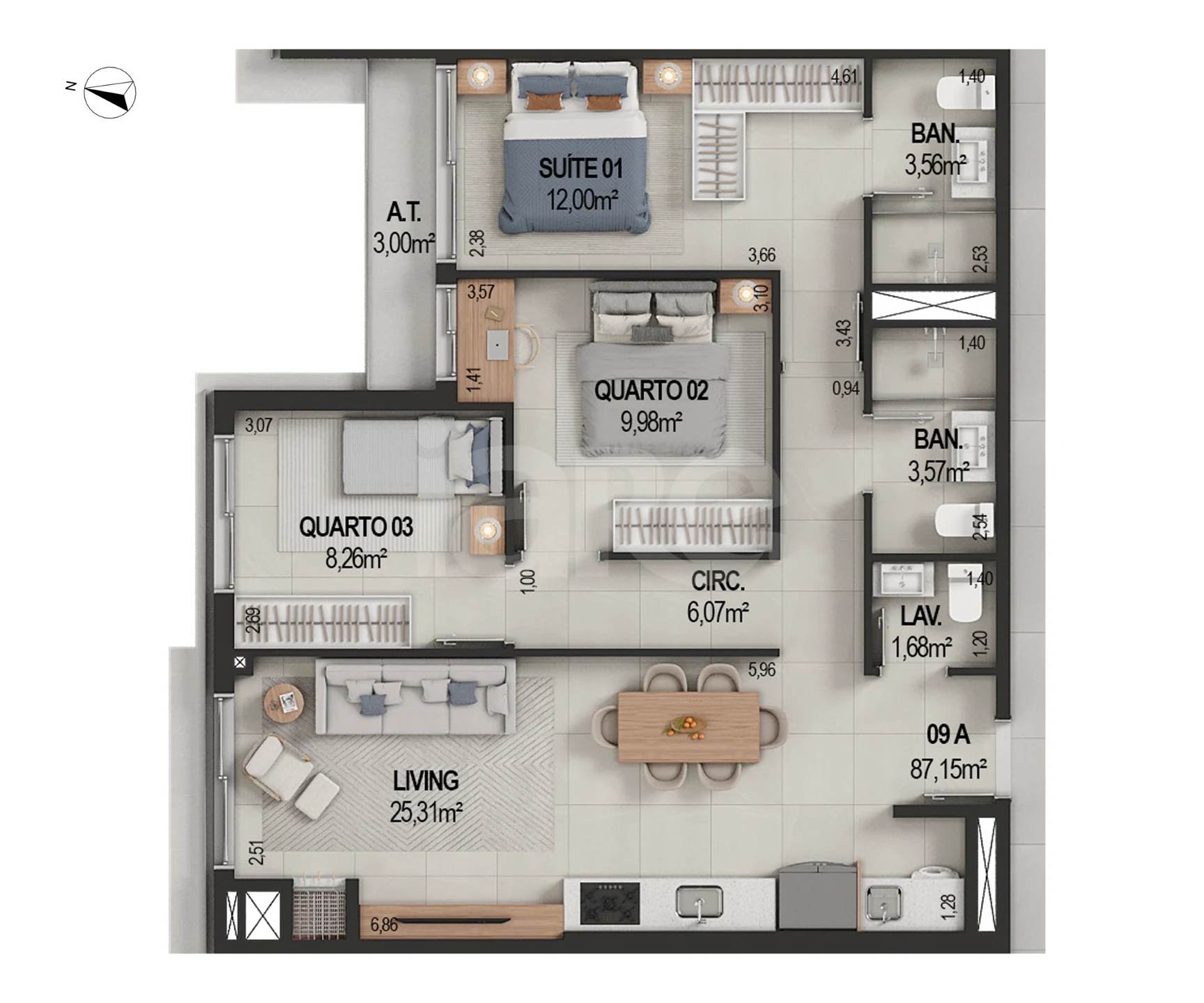 Planta — Cobertura Duplex 98 m²