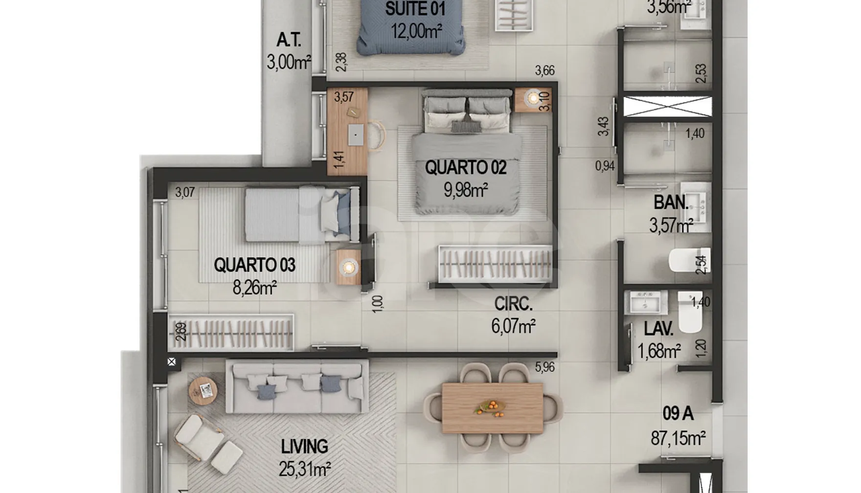Planta — Cobertura Duplex 98 m²