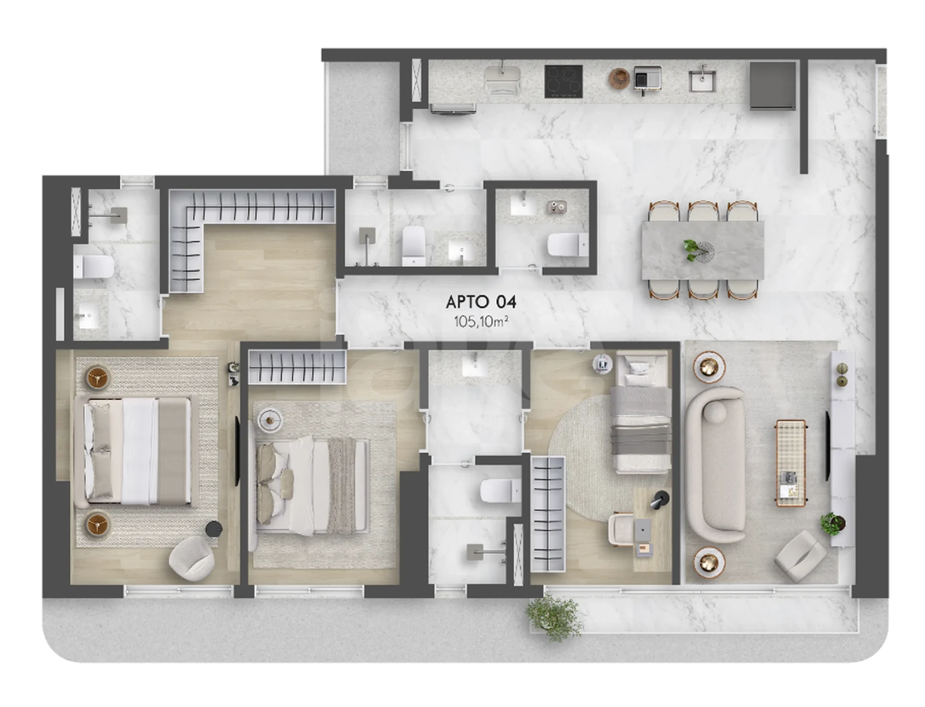 Planta — Apartamento 105,1 m²