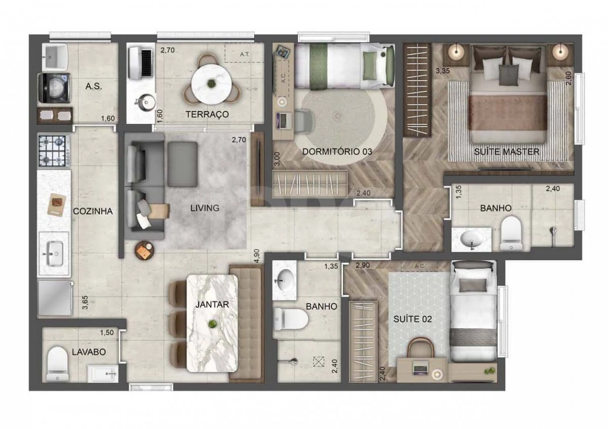 Planta — Apartamento 87,5 m²