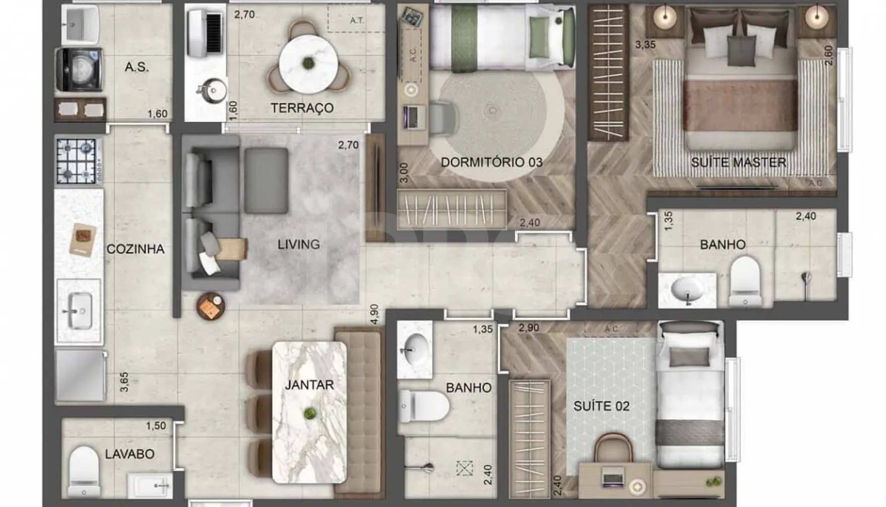Planta — Apartamento 87,5 m²