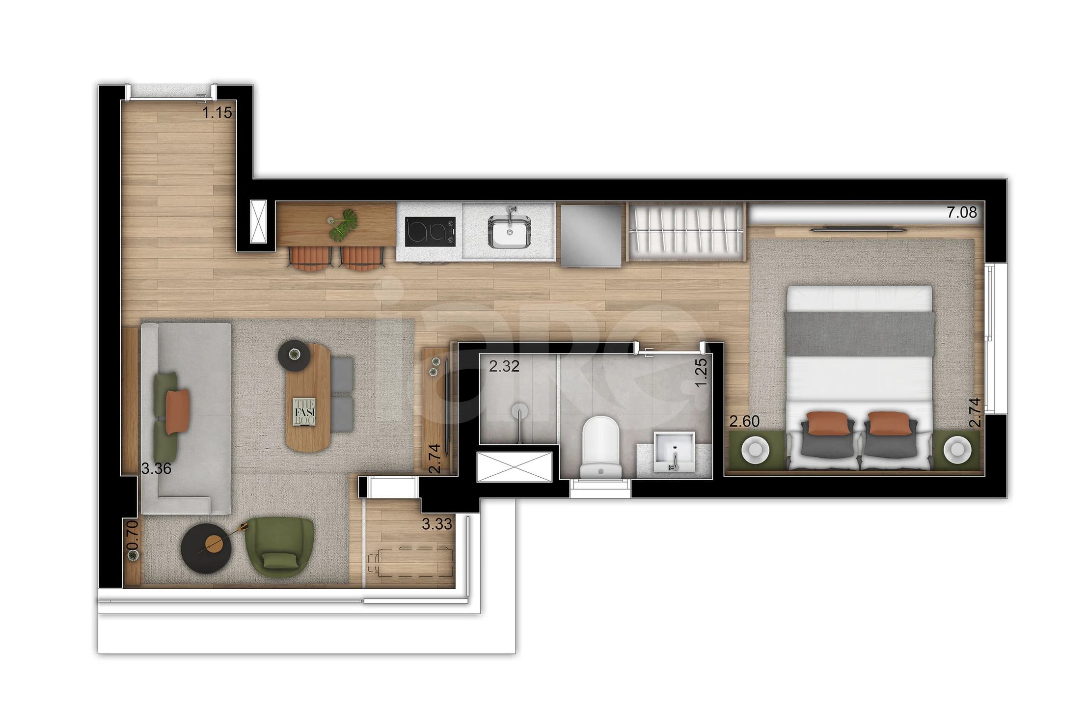 Planta — Studio 25,75 m²