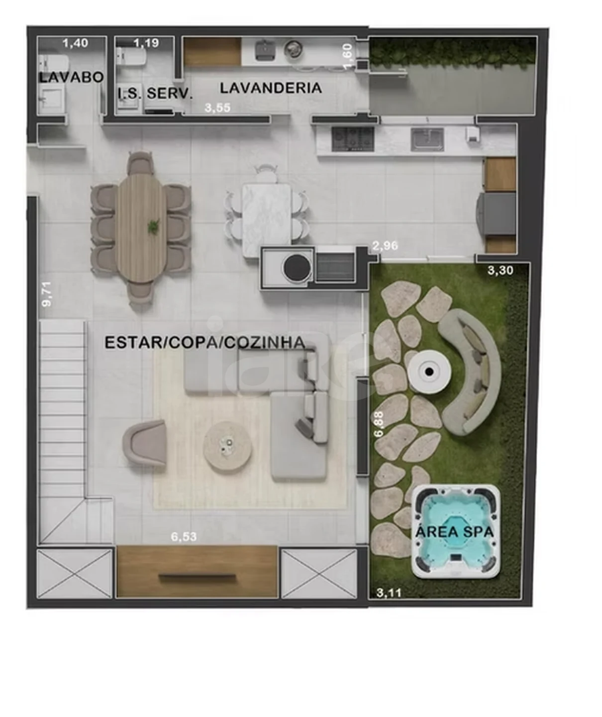 Planta — Planta Garden 3 - 3 dorm 184m² - duplex - superior · 1º pavimento
