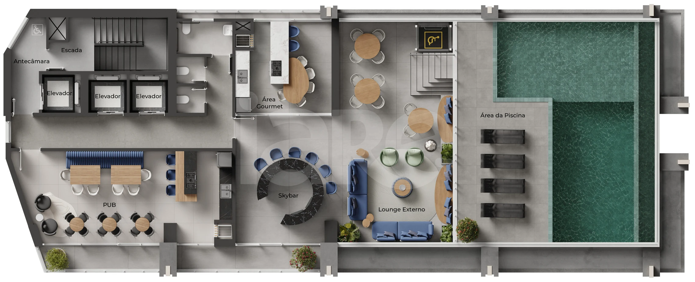 Planta — Pavimento rooftop inferior