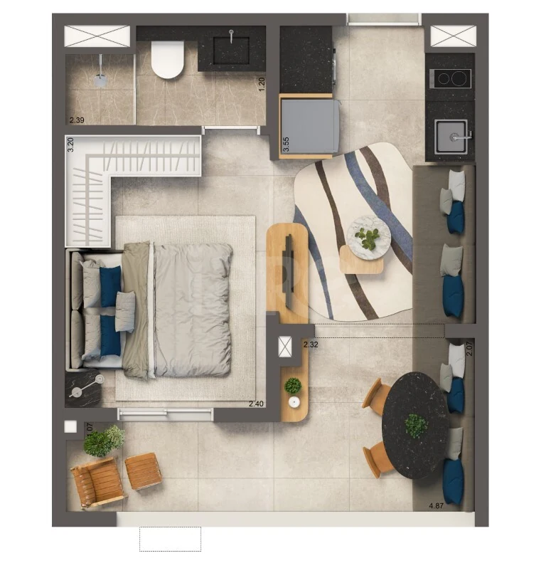 Planta — Studio 30,6 m²