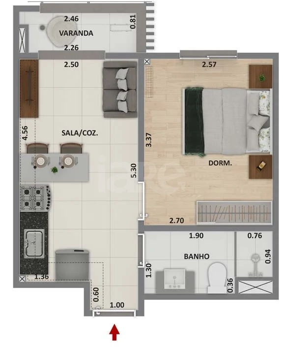 Planta — Studio 28,5 m²