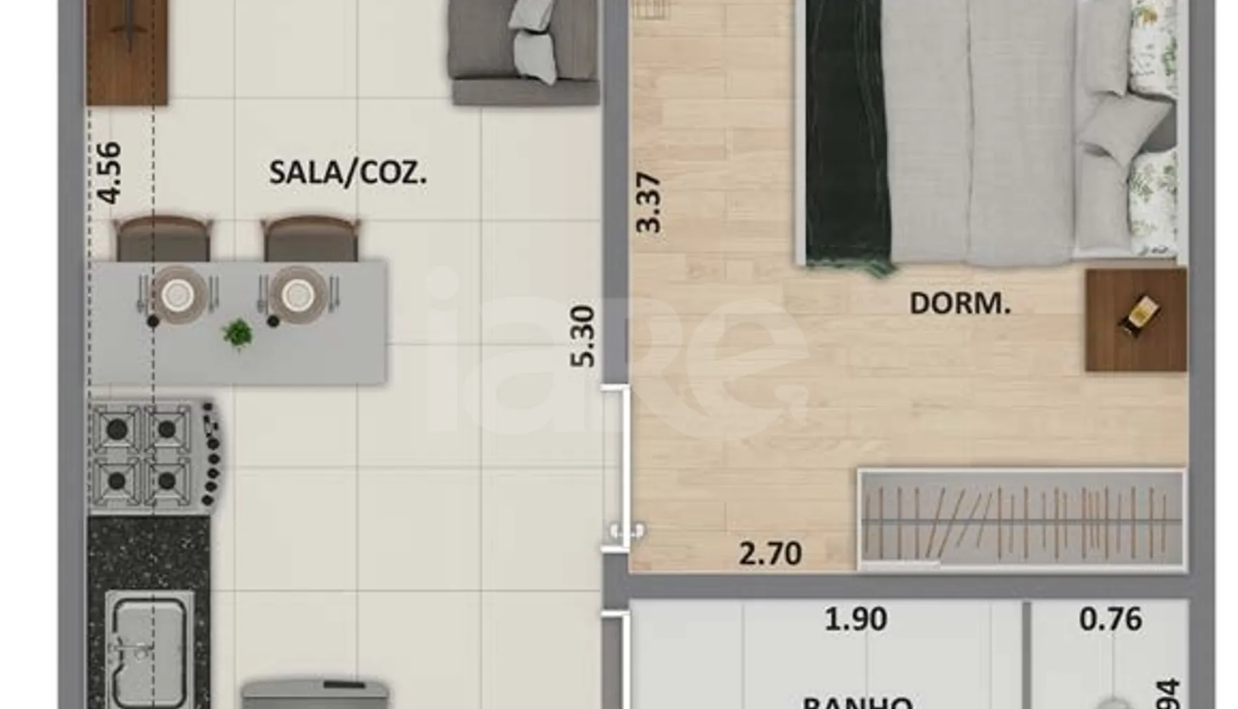 Planta — Studio 28,5 m²
