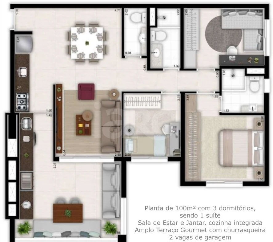 Planta — Apartamento 100 m²