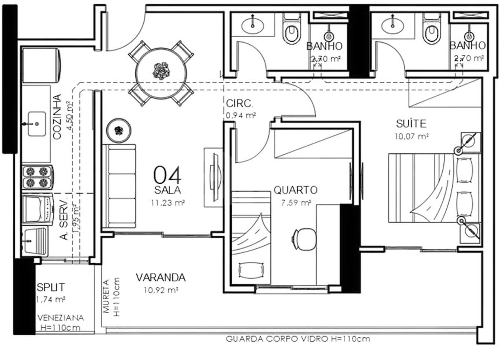 Planta — Apartamento 70,14 m²