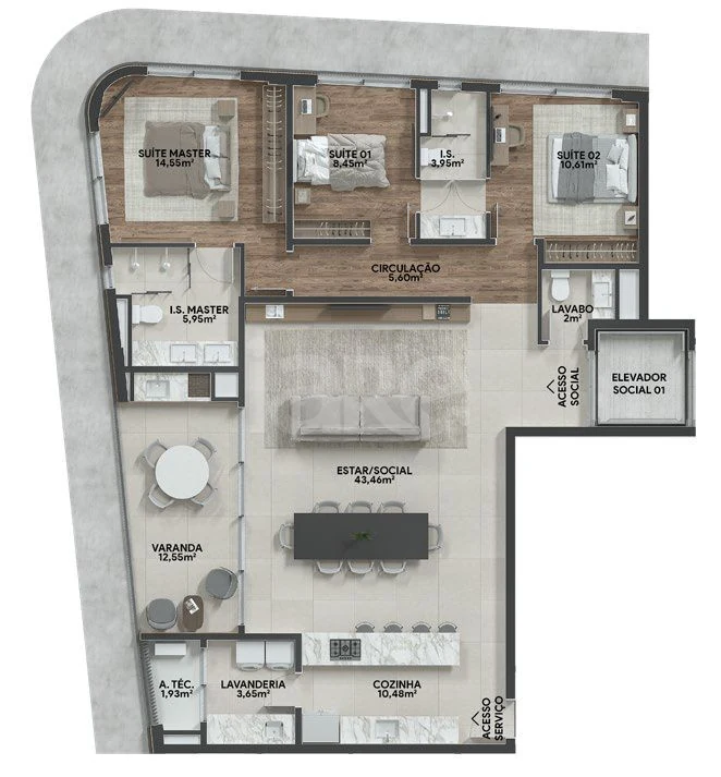 Planta — Apartamento 140,97 m²
