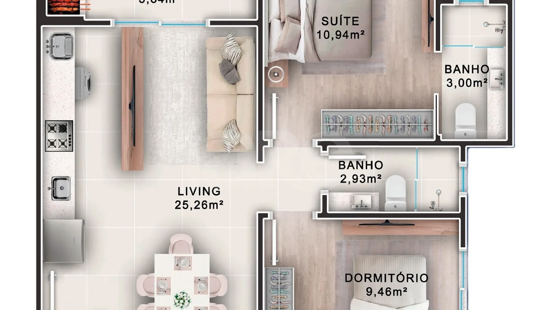Planta — Apartamento 64,28 m²