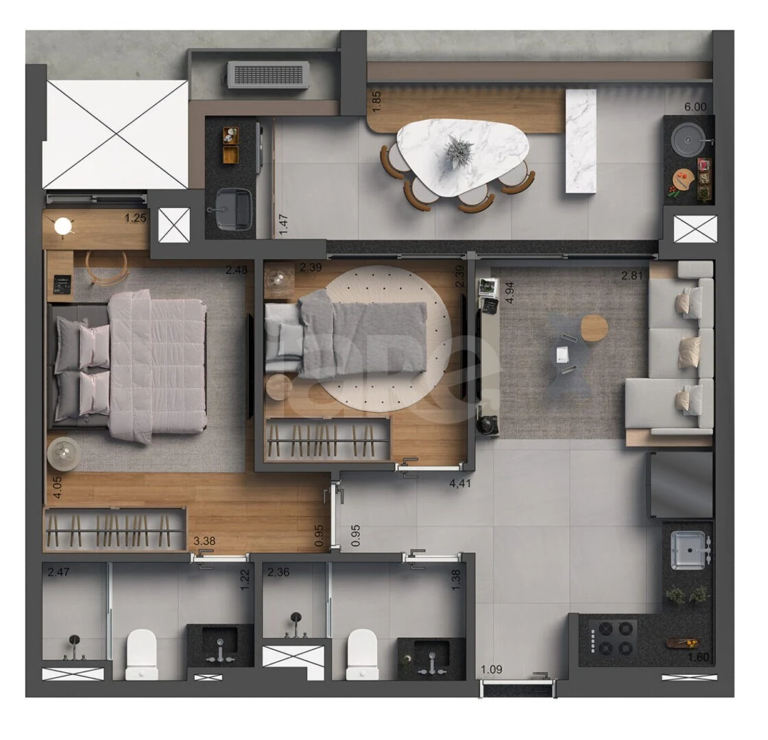 Planta — Apartamento 59,78 m²