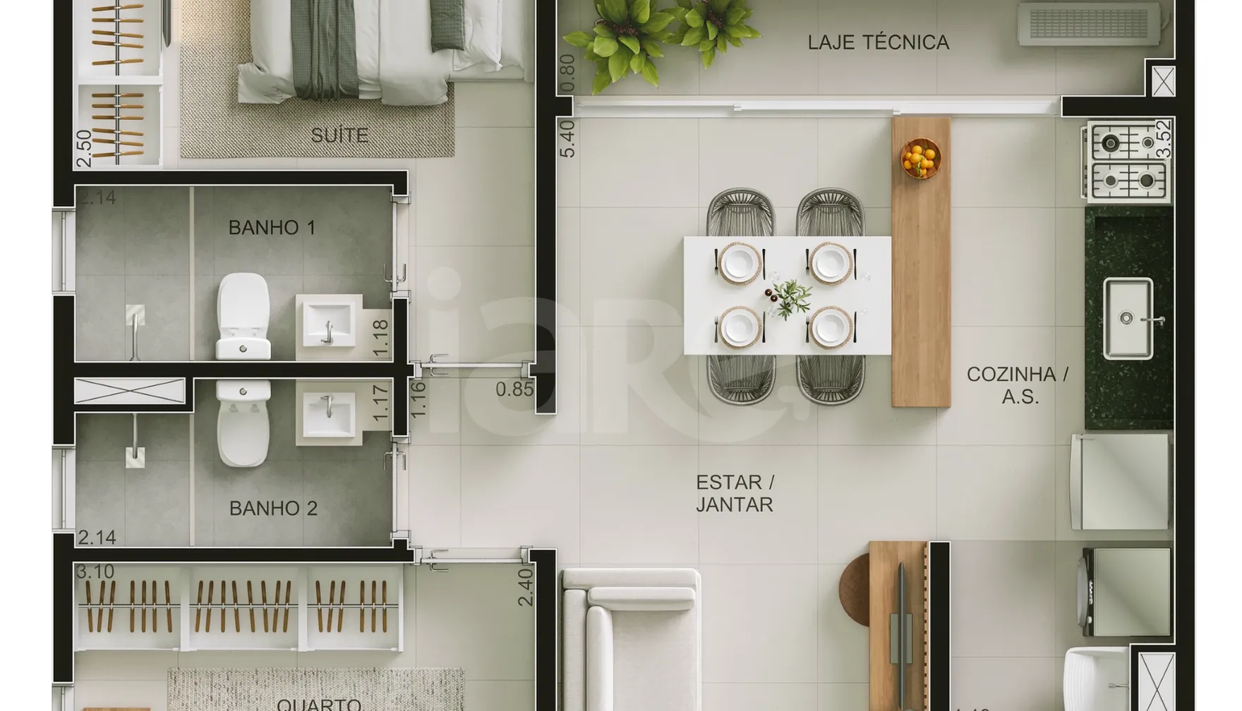 Planta — Apartamento 57,21 m²