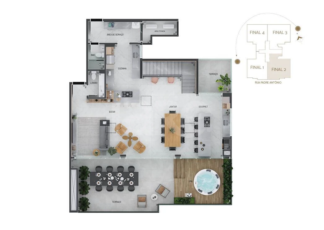 Planta — Cobertura Duplex 281,64 m² · 1º pavimento