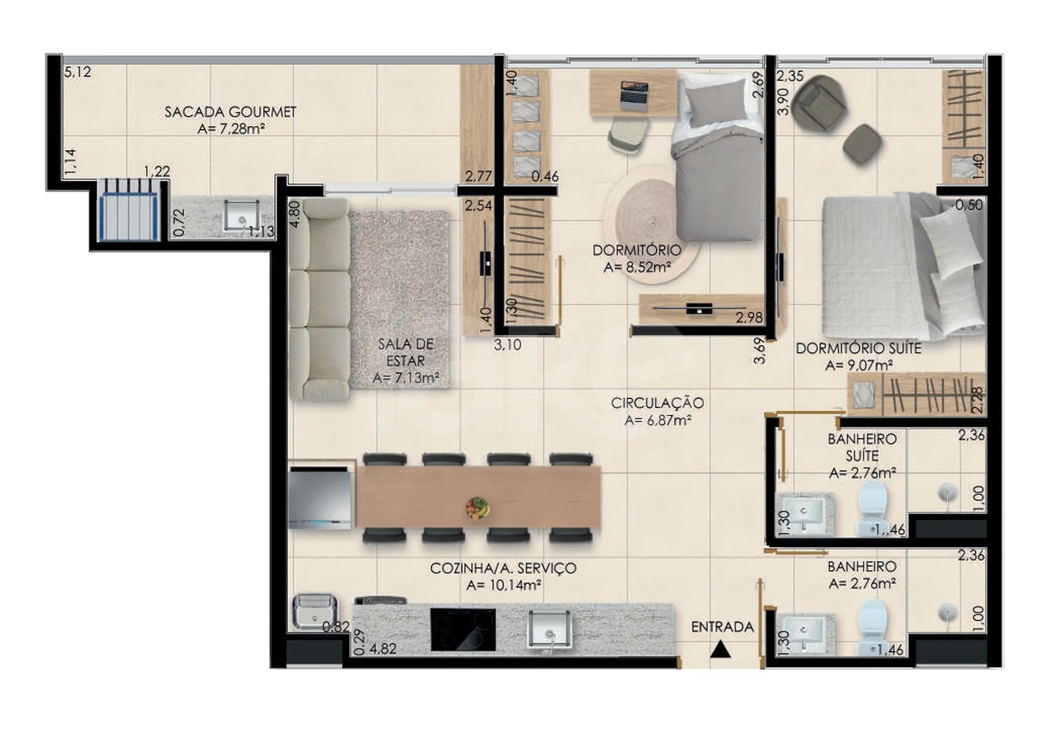 Planta — Apartamento 64,52 m²