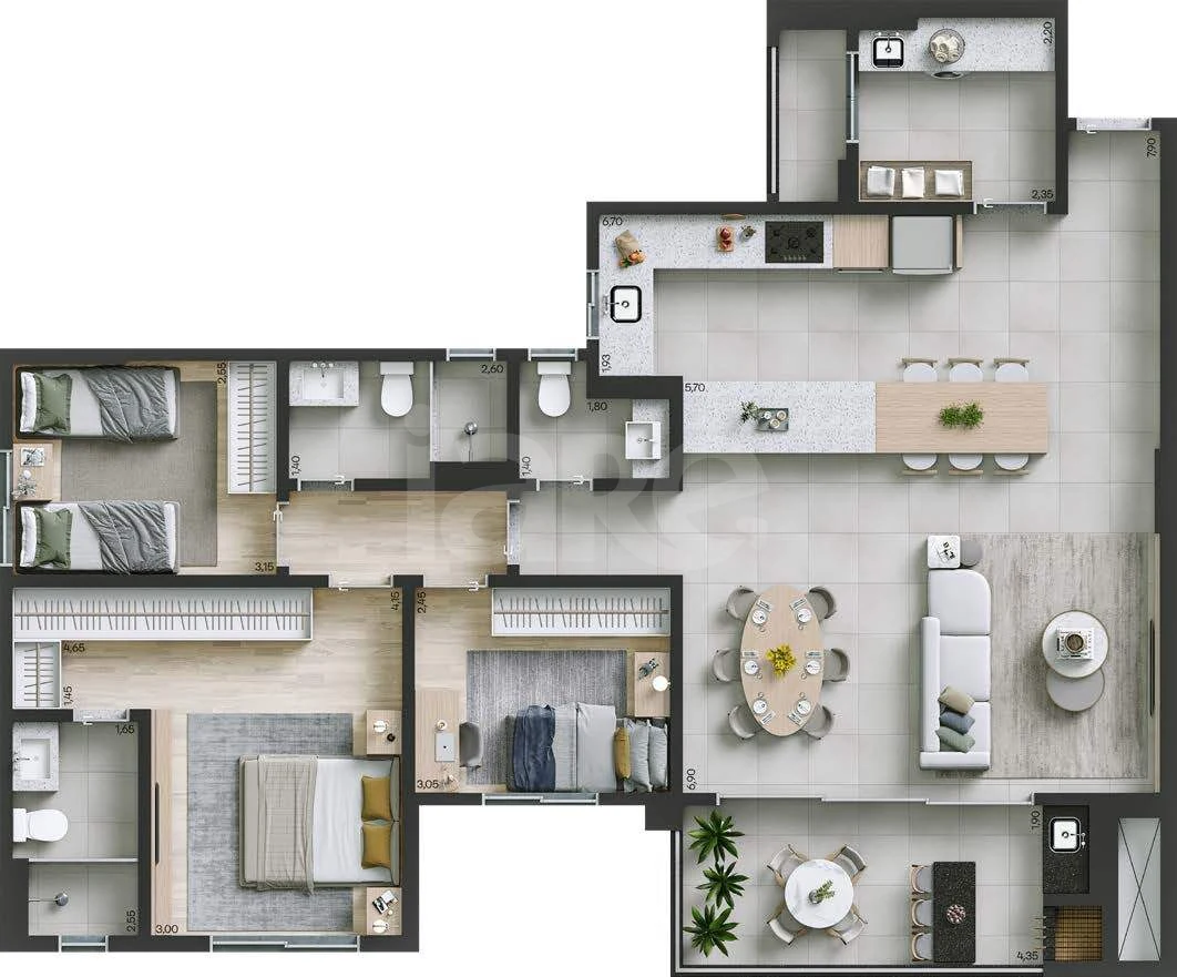 Planta — Apartamento 117,74 m² · 1º pavimento