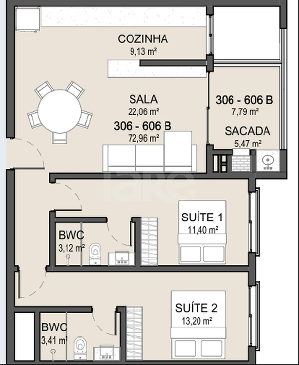 Planta — Apartamento 80,77 m²