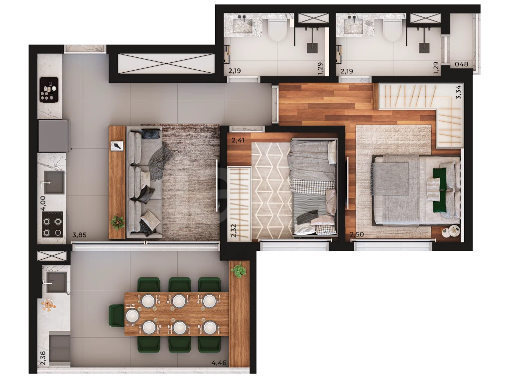 Planta — Apartamento 56,37 m²