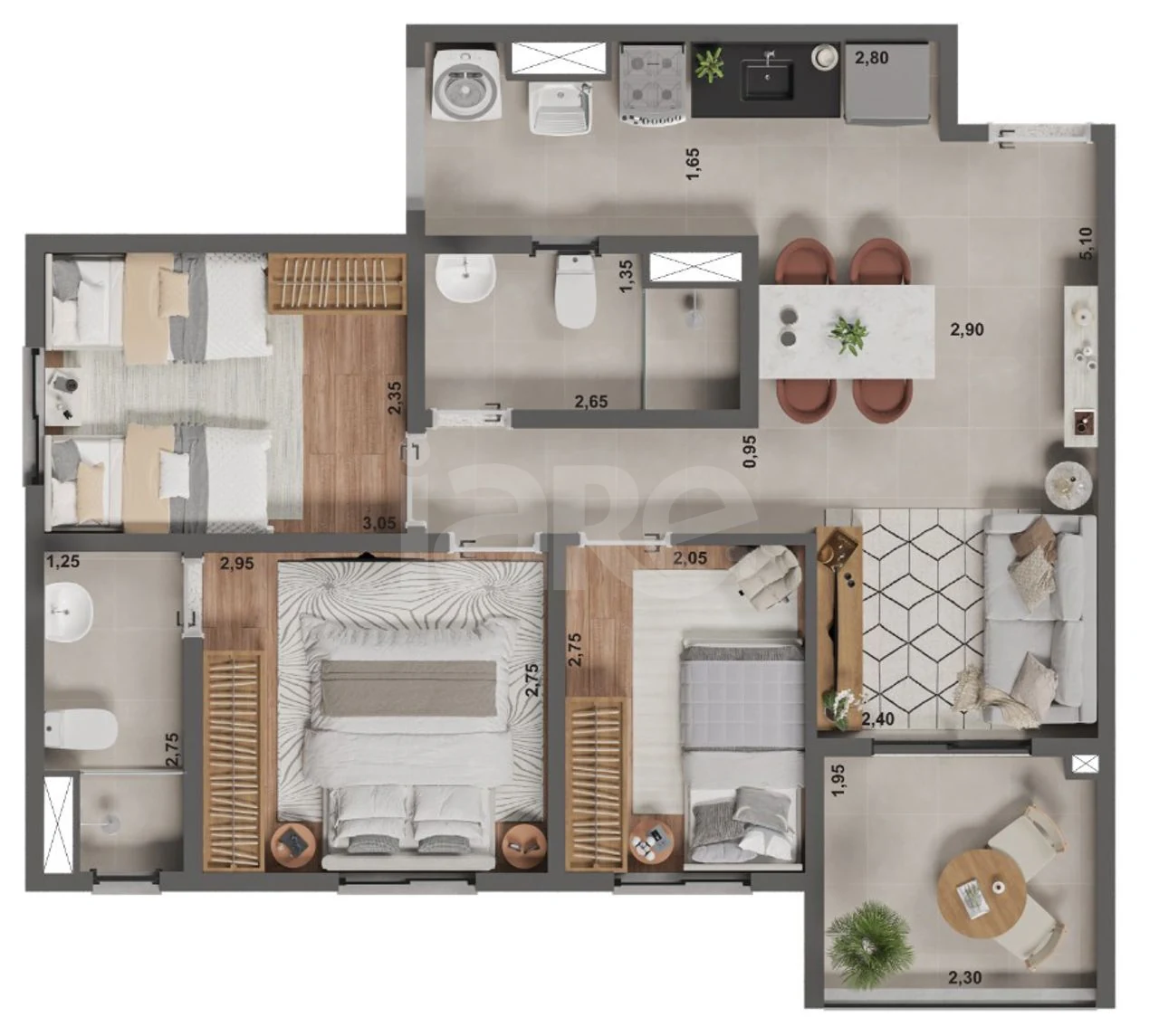 Planta — Apartamento 63,6 m²