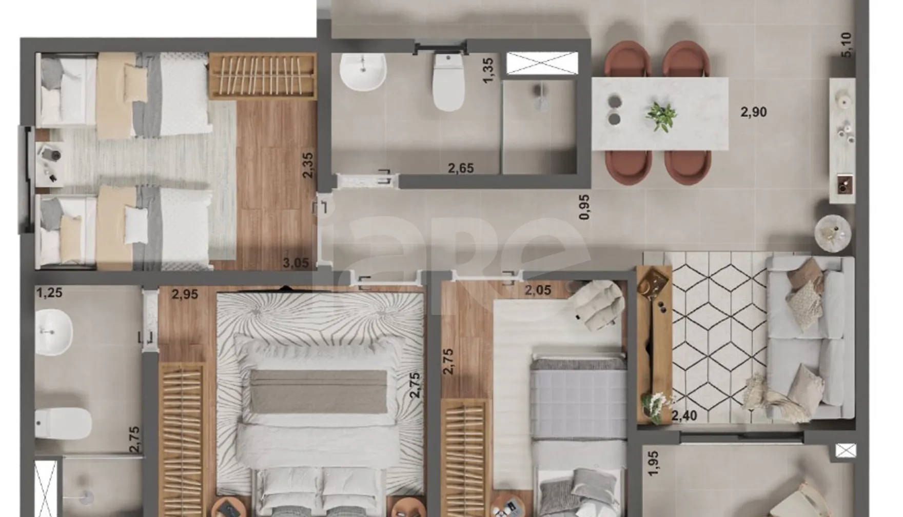 Planta — Apartamento 63,6 m²