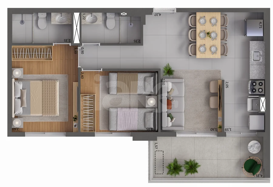 Planta — Apartamento 59,29 m²