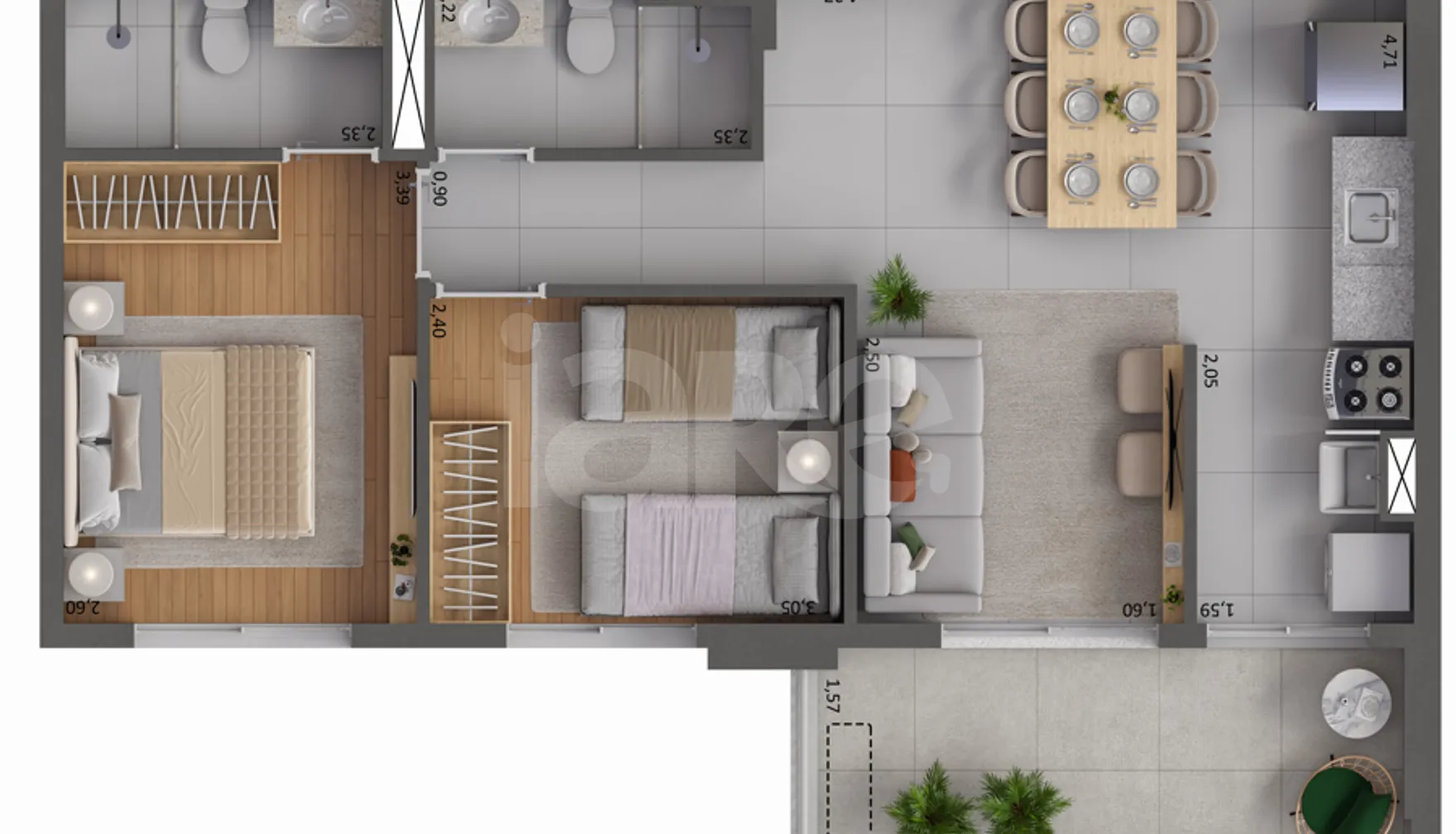 Planta — Apartamento 59,29 m²