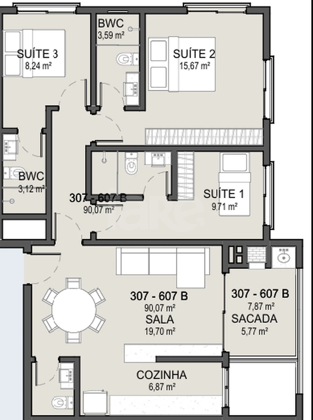 Planta — Apartamento 97,97 m²